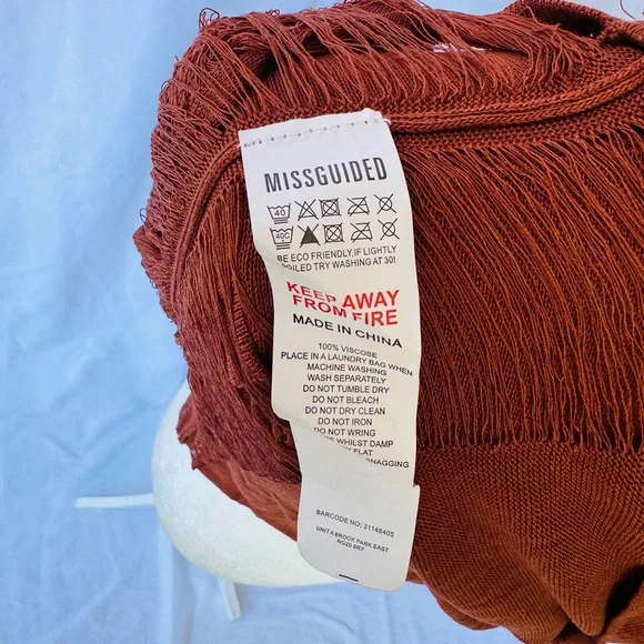 Missguided Rust-Brown Mini Dress with Ripped Texture Cuts. - Picture 7 of 7